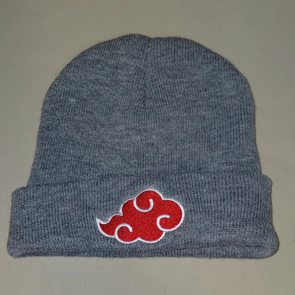 Naruto Gray Knit Beanie with Red Akatsuki Cloud Patch
